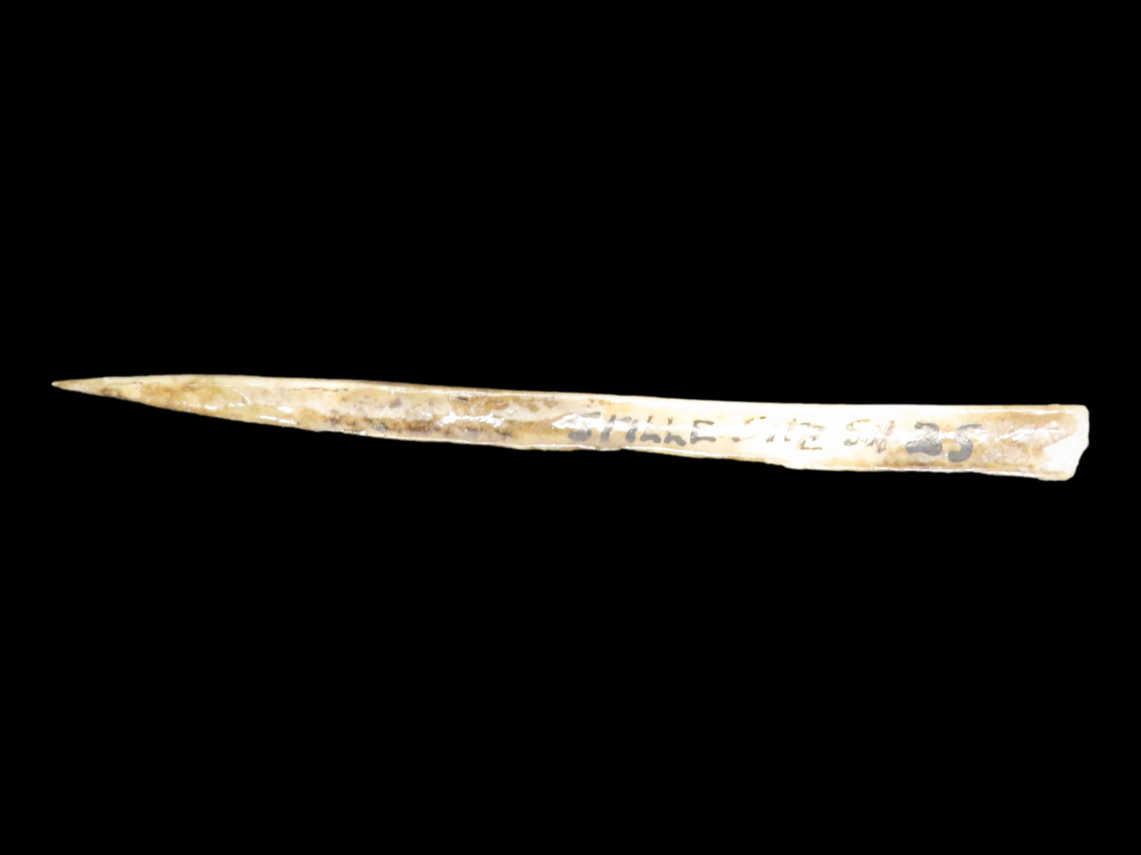 Nice 3 3/8" Polished Bone Hairpin / Needle found at the Stille Site. Nice sharp tip.: Nice 3 3/8" Polished Bone Hairpin / Needle found at the Stille Site. Nice sharp tip.