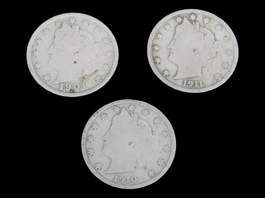 Lot of 3 Liberty V-Nickels from the early 1900's. Nice Original Condition.: Lot of 3 Liberty V-Nickels from the early 1900's. Nice Original Condition.