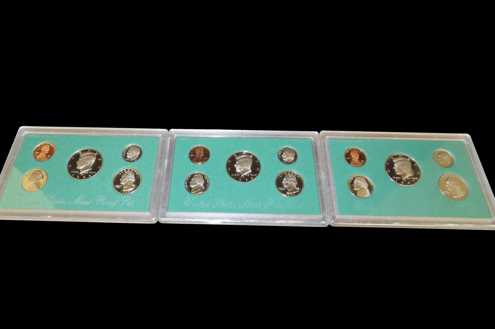 Lot of 3 U.S. Proof Sets, 1996, 1997, 1998. 15 Total Coins all in original Sealed Housings by the: Lot of 3 U.S. Proof Sets, 1996, 1997, 1998. 15 Total Coins all in original Sealed Housings by the United States Mint, With Original Boxes too.
