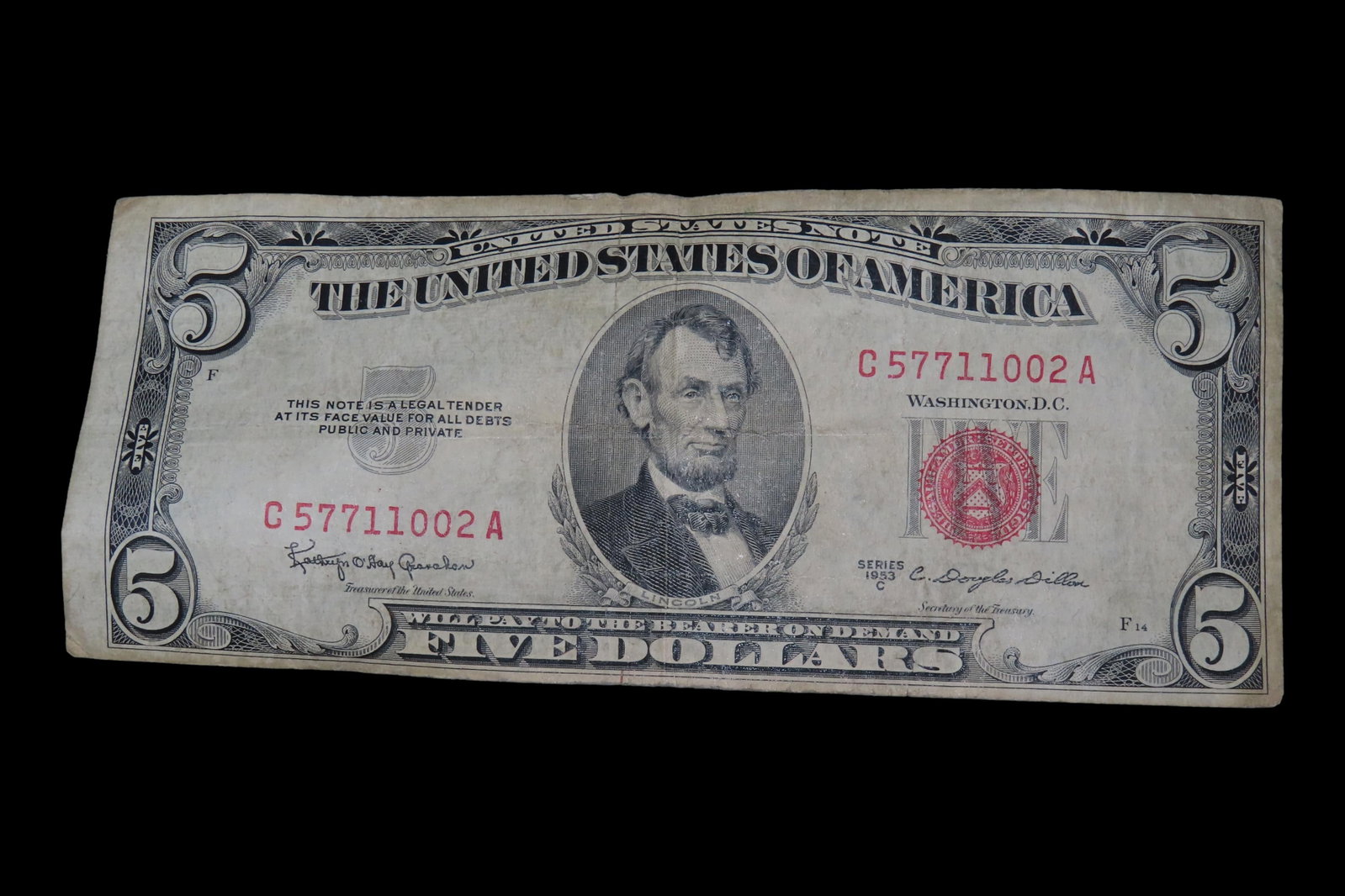 Early US $5 Silver Certificate Red Seal from 1953. Great Crispy Condition. Five Dollar, United: Early US $5 Silver Certificate Red Seal from 1953. Great Crispy Condition. Five Dollar, United States Currency