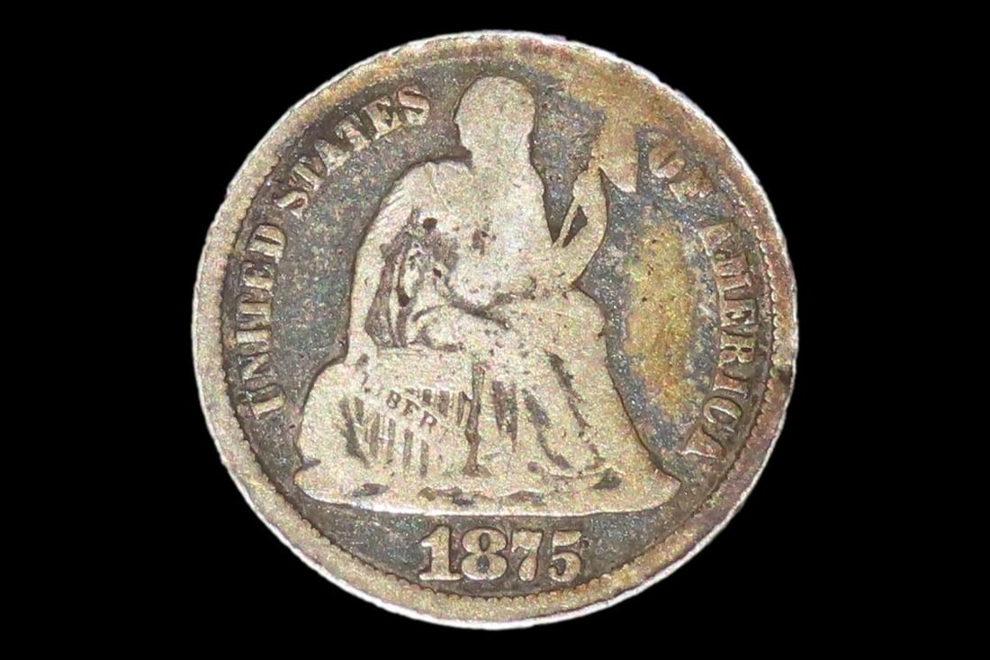 Nice 1875 Seated Liberty Silver Dime. Old U.S. Coin: Nice 1875 Seated Liberty Silver Dime. Old U.S. Coin