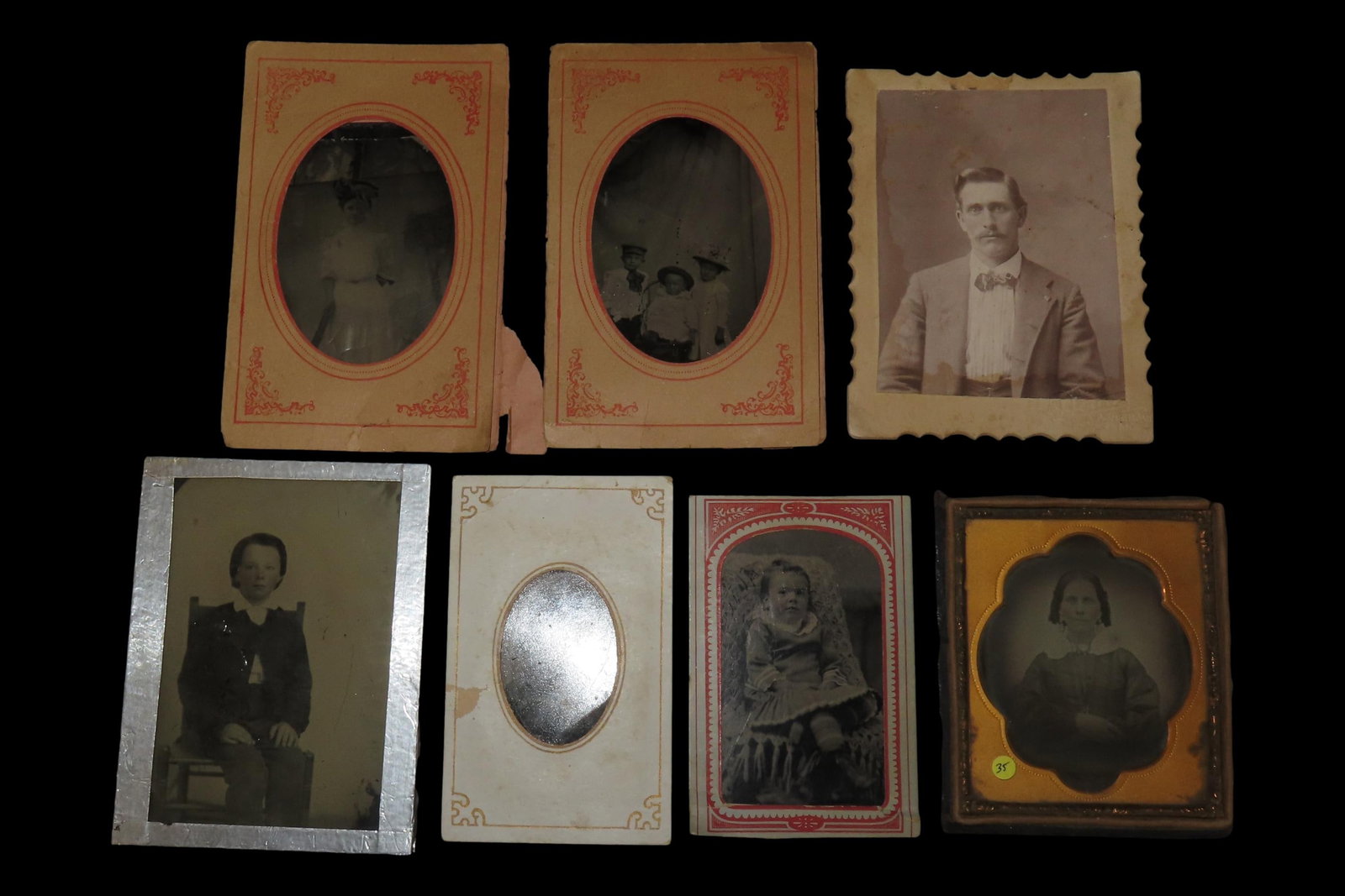 Lot of Old Antique Tintype / Daguerreotype Pictures, Photos, Photographs. One in Nice Original: Lot of Old Antique Tintype / Daguerreotype Pictures, Photos, Photographs. One in Nice Original Custom Leather & Velvet Case.
