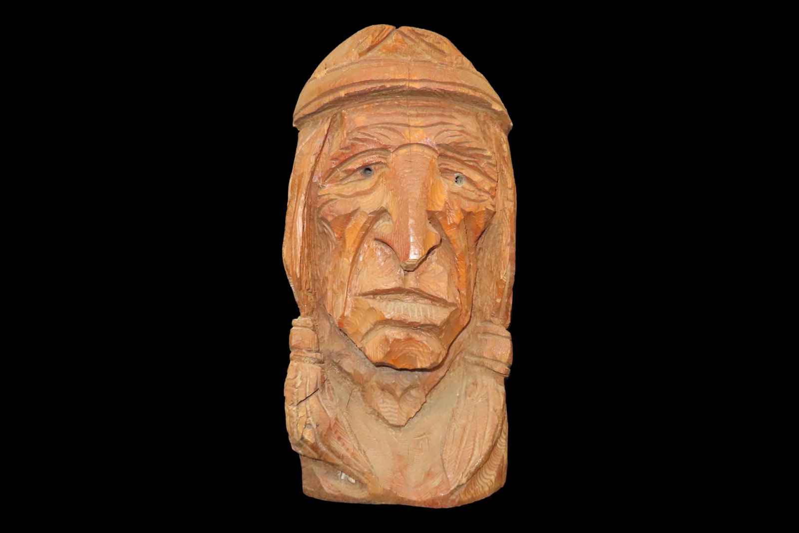 19" Tall Hand Carved Indian Chief Statue / Bust, Wood. Man Cave Decoration, Wall Hanger on back or (1 of 9)