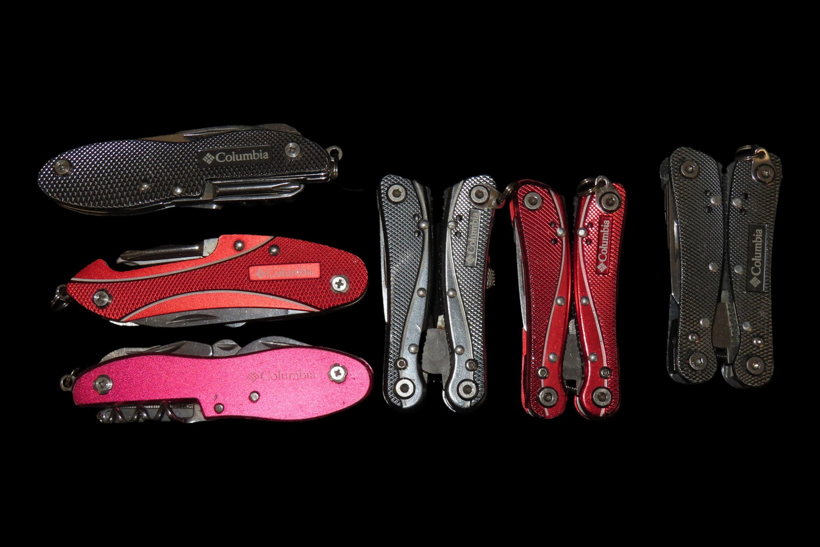 Lot of 6 Columbia Brand Pocket Knife & Multi Tools. The 3 Multi Tools have Pliars, Knife, Flat & (1 of 8)