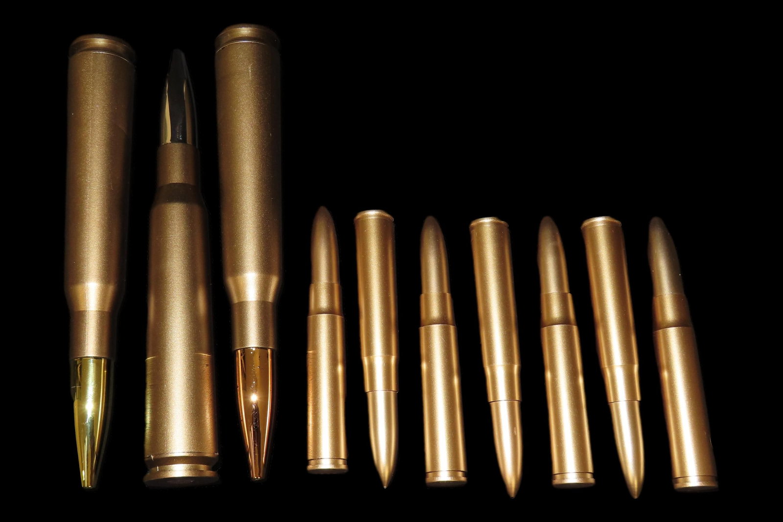 10 Bullet Shaped Pens, .50 Caliber & .30-06 Brass Color Pens. (1 of 6)