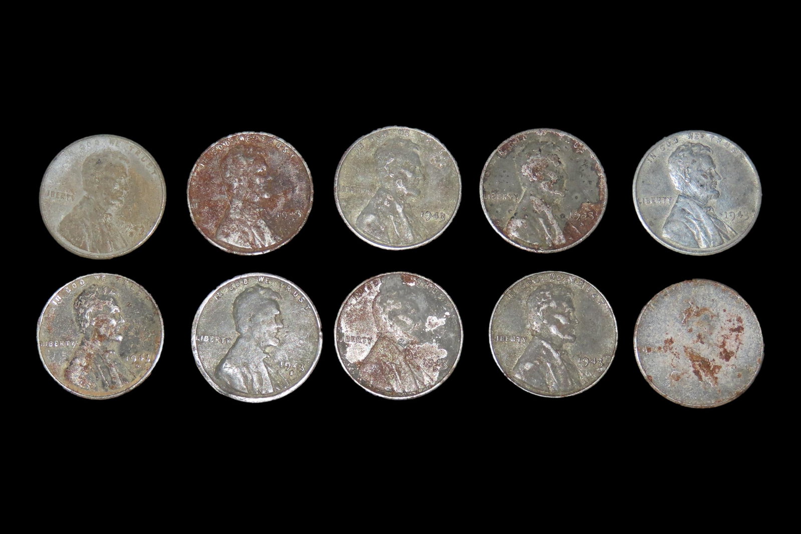 Lot of 10 WW2 Steel Wartime Lincoln Cents from 1943, Wheat Penny, WWII, World War 2 Coins, Only Year: Lot of 10 WW2 Steel Wartime Lincoln Cents from 1943, Wheat Penny, WWII, World War 2 Coins, Only Year Any US Coin was ever made from Steel!