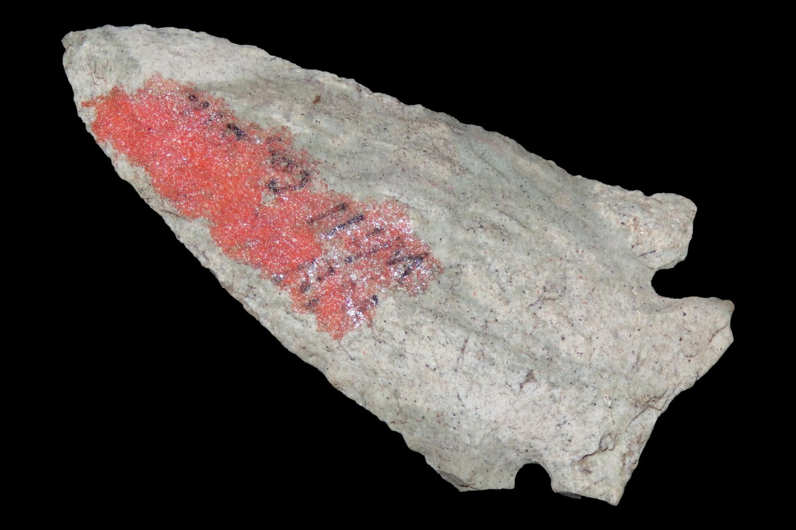2 3/4" Corner Notch Point, Indiana Green Chert, Found in Central Indiana: 2 3/4" Corner Notch Point, Indiana Green Chert, Found in Central Indiana