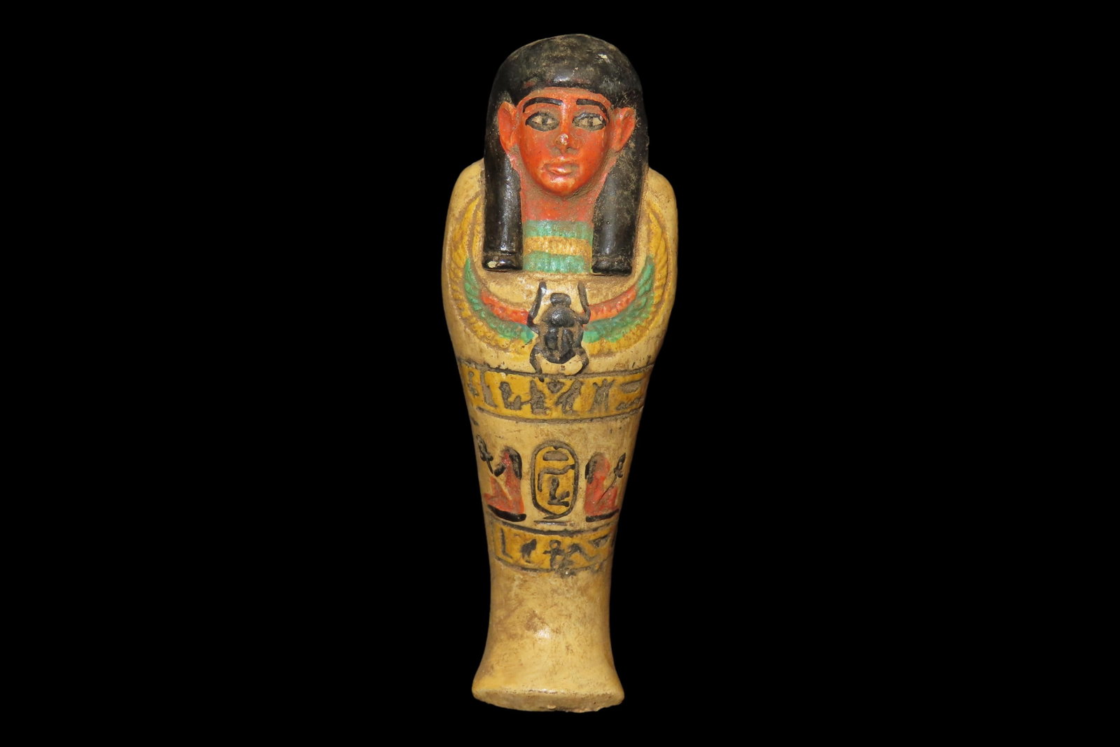 3 7/8" Egyptian Ushabti, Yellow, Green, and Red: 3 7/8" Egyptian Ushabti, Yellow, Green, and Red