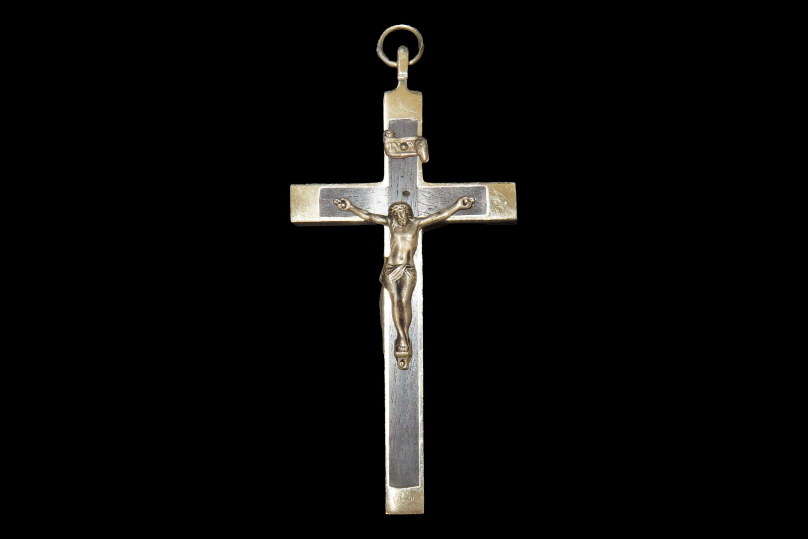 4" 1880s-1920s Nun Pectoral Cross, Silvertone Crucifix with Ebony Wood Inlay (1 of 6)