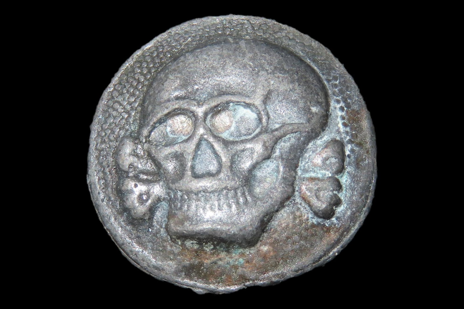 WWII German S.S. Skull Button, Maker's Mark on Back: WWII German S.S. Skull Button, Maker's Mark on Back