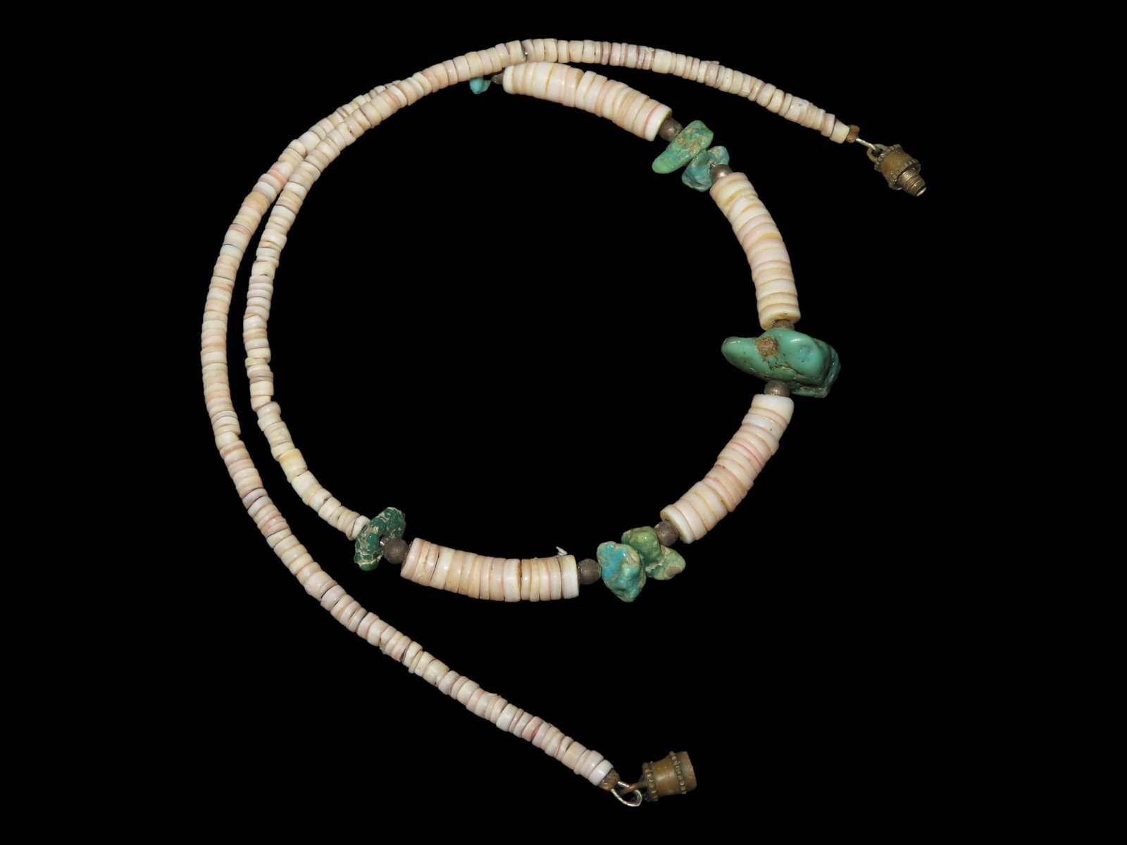 Strand of Shell Beads with Turquoise Pendants (1 of 5)