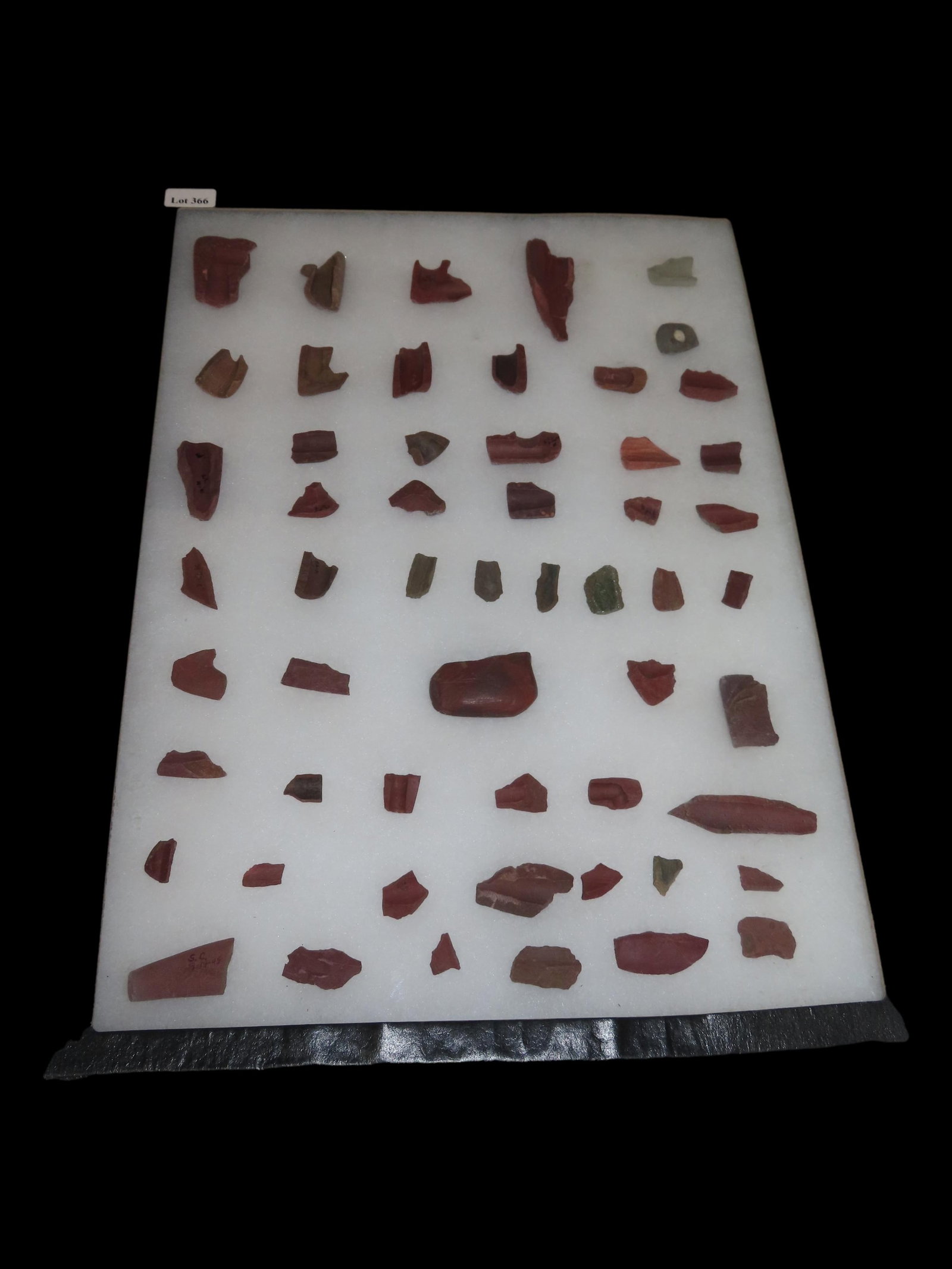 12" x 18" Riker Frame of Catlinite Broken Pipe Fragments, North and South Dakota (1 of 8)