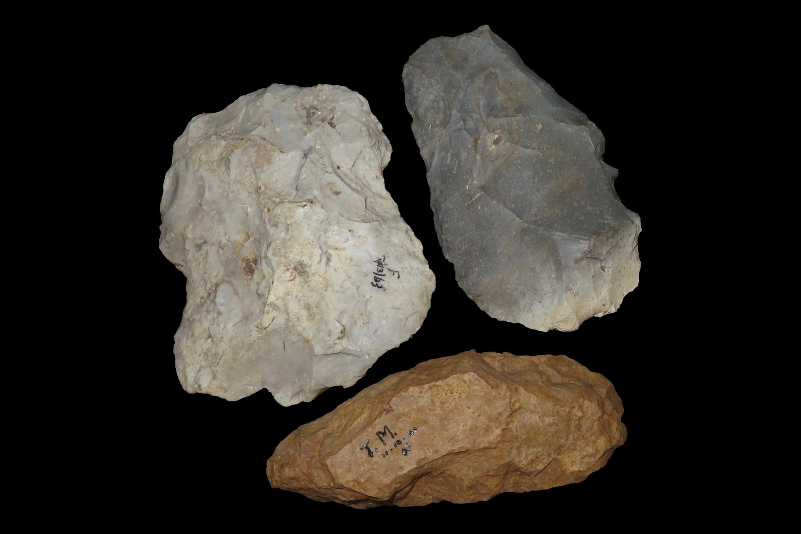 Lot of 3 Flint Tools, 2 Adzes and Flint Axe (1 of 8)