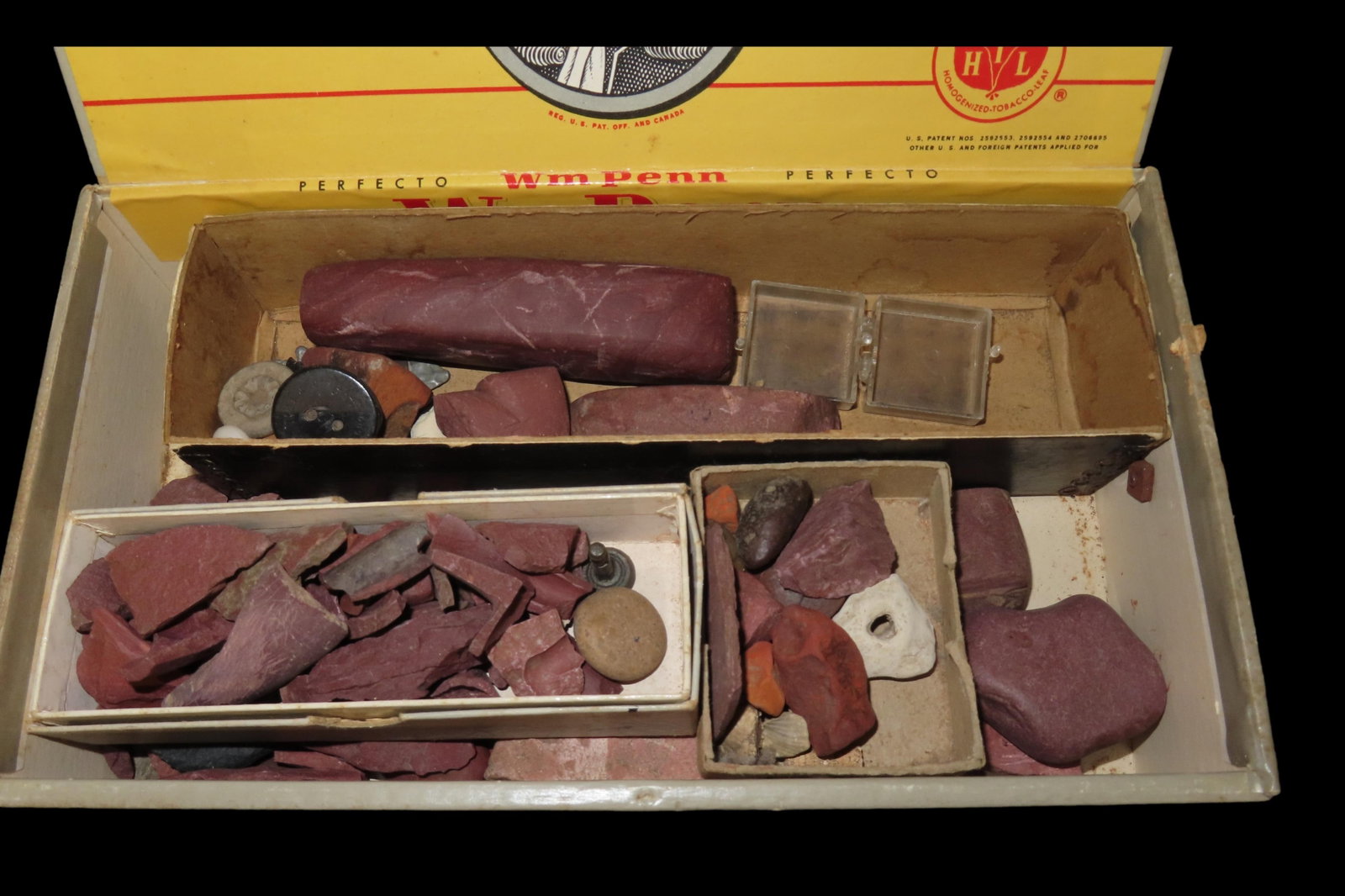 Box of Broken Catlinite Discs and Historic Pipes, Dakotas (1 of 7)