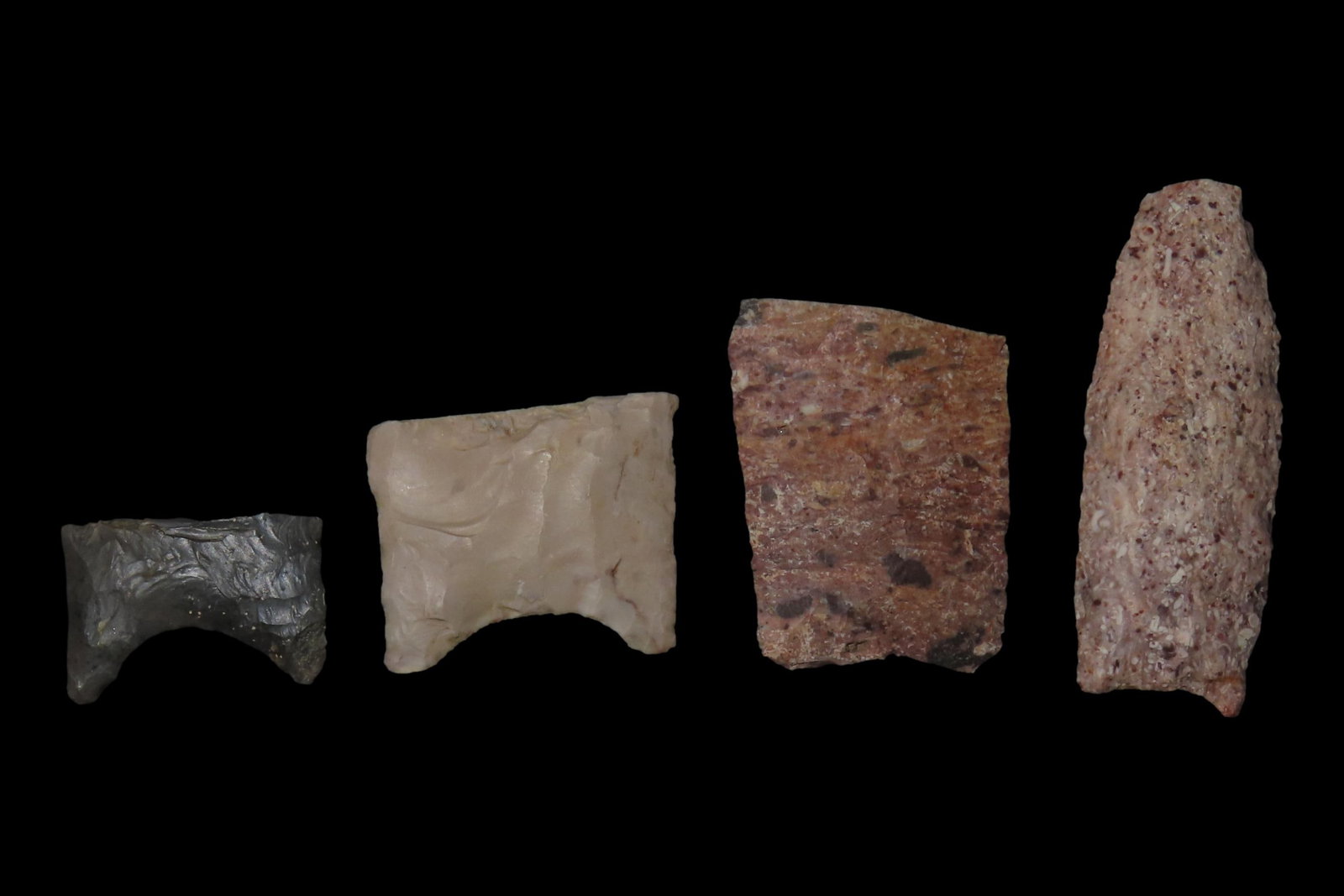 Lot of 4 Broken Paleo Arrowheads / Heartbreakers, Monroe Co., Indiana: Lot of 4 Broken Paleo Arrowheads / Heartbreakers, Monroe Co., Indiana