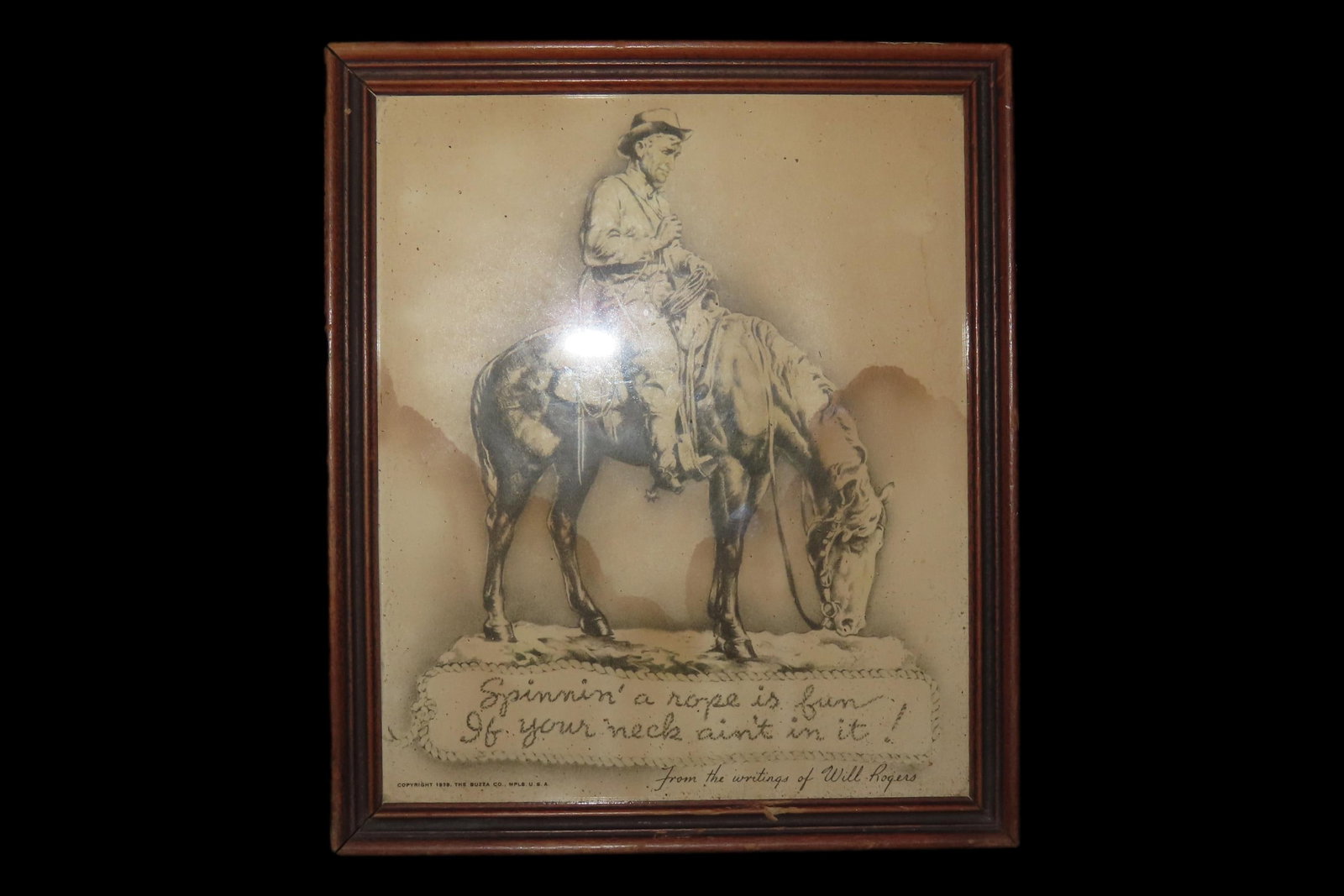 5 1/2" x 6 1/2" Framed Will Rogers Artwork, Original 1930s Frame (1 of 3)