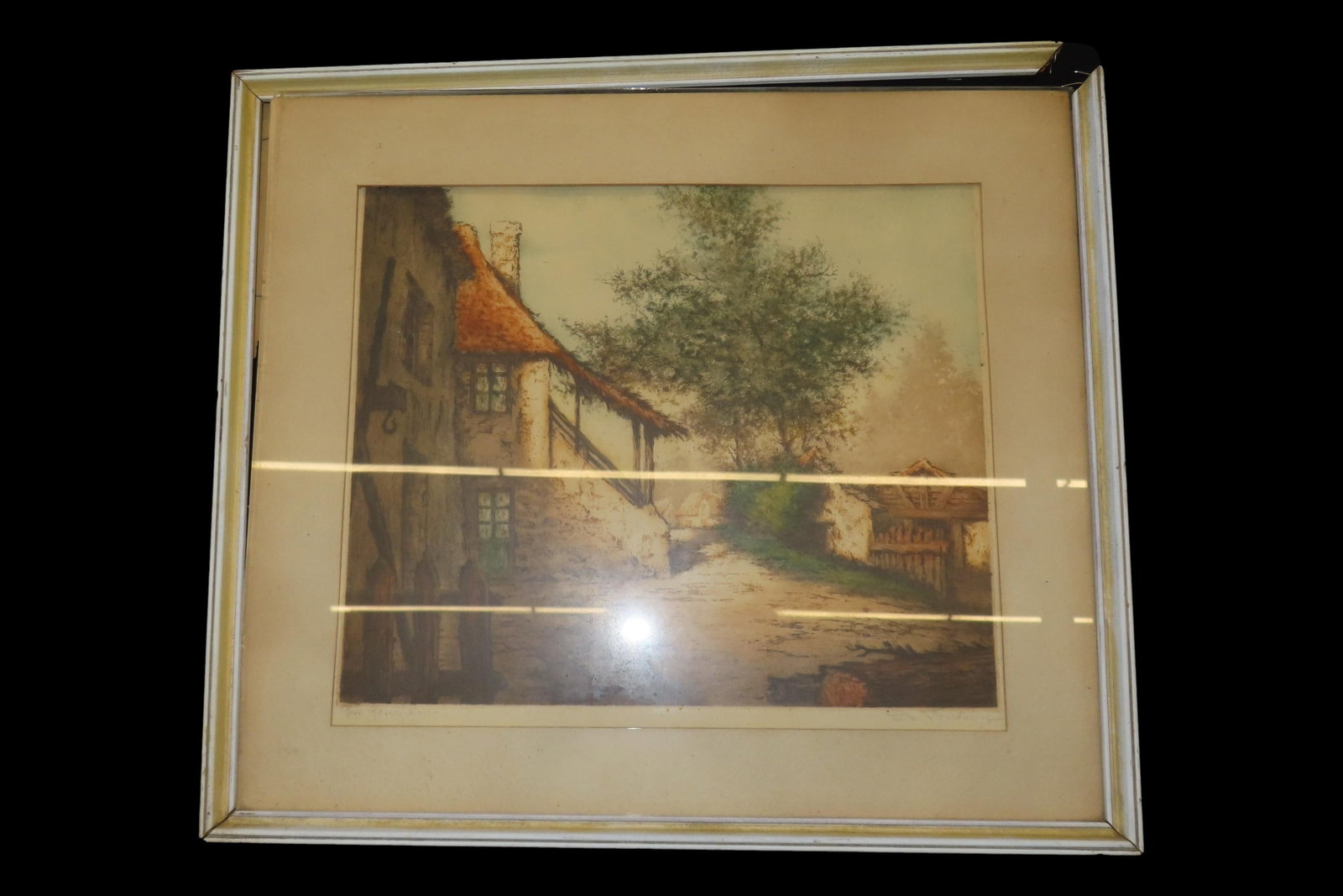 19" x 17" Village Artwork by D. Fontaine, Frame Needs Repair (1 of 3)