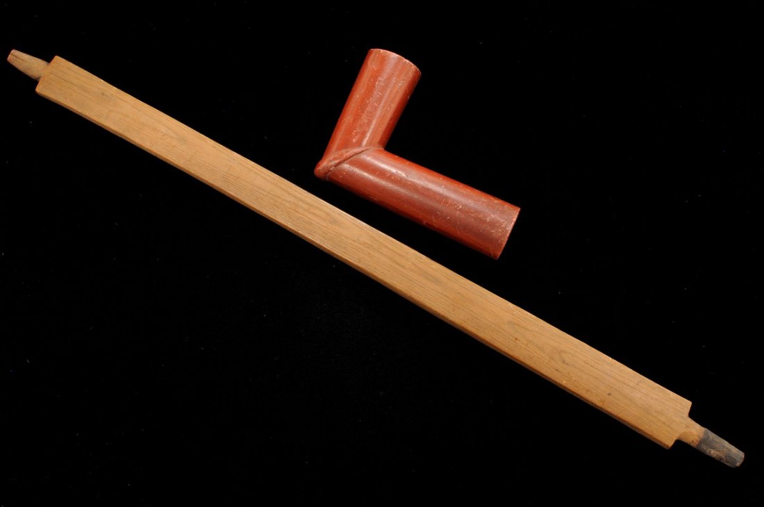 Catlinite Elbow Pipe with Wooden Stem, Historic, 1890s, (1 of 7)