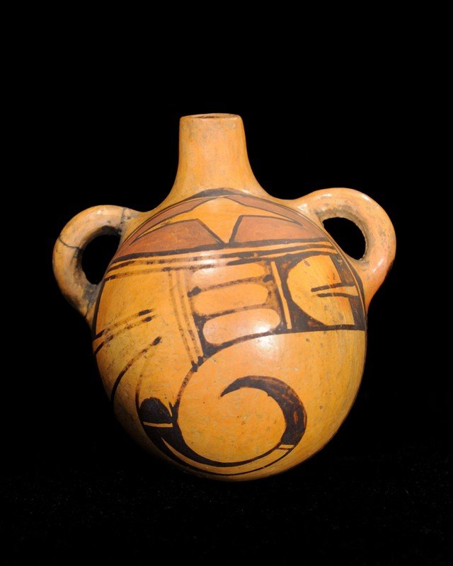 Miniature Hopi Water Canteen, Handle Broken and Glued, (1 of 3)