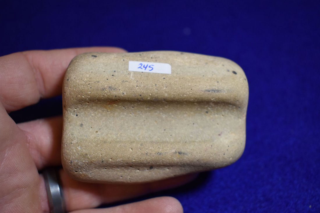 GREAT ABRADING STONE, GROOVES ON BOTH SIDES, 2 3/4": GREAT ABRADING STONE, GROOVES ON BOTH SIDES, 2 3/4"
