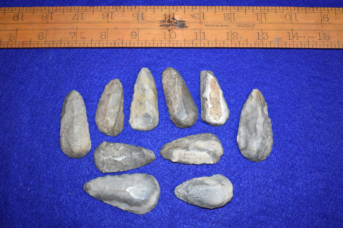 LOT OF 10 HIGH QUALITY PALEO THUMB SCRAPERS, FLORENCE (1 of 2)