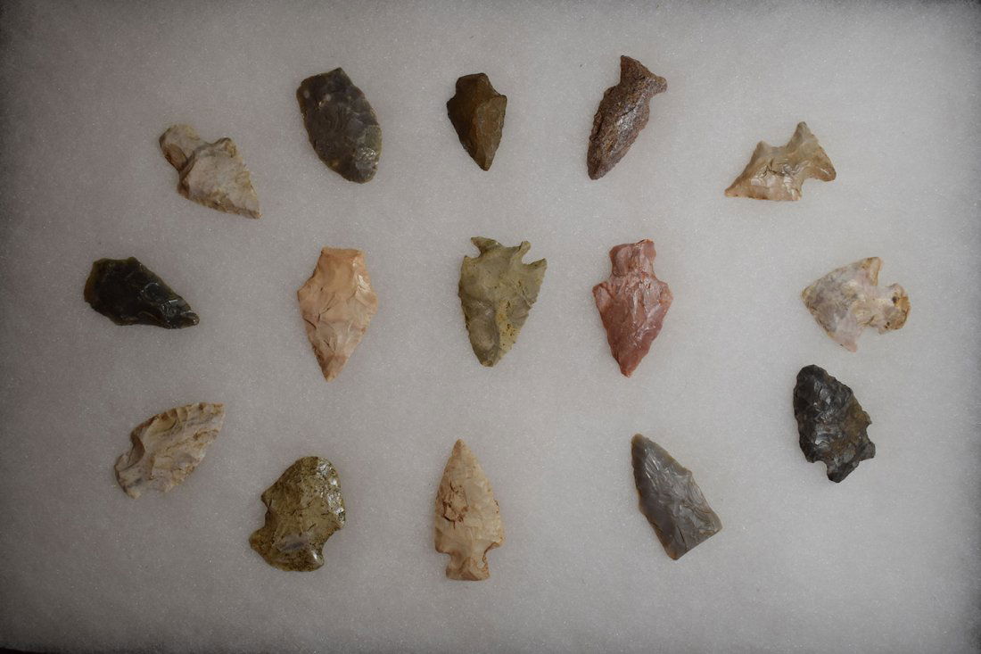 8 1/2" X 12" FRAME OF 15 ARROWHEADS FOUND IN GREENE (1 of 3)