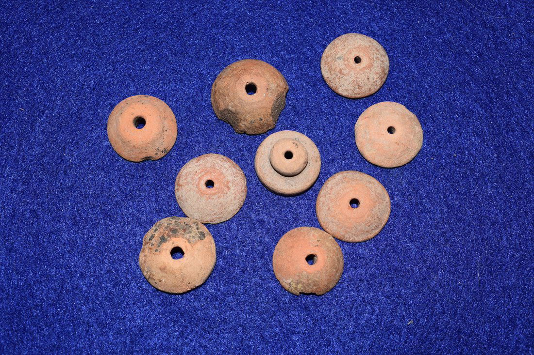 GROUP OF 9 SPINDLE WHORL BEADS FOUND IN MEXICO, AVERAGE (1 of 2)