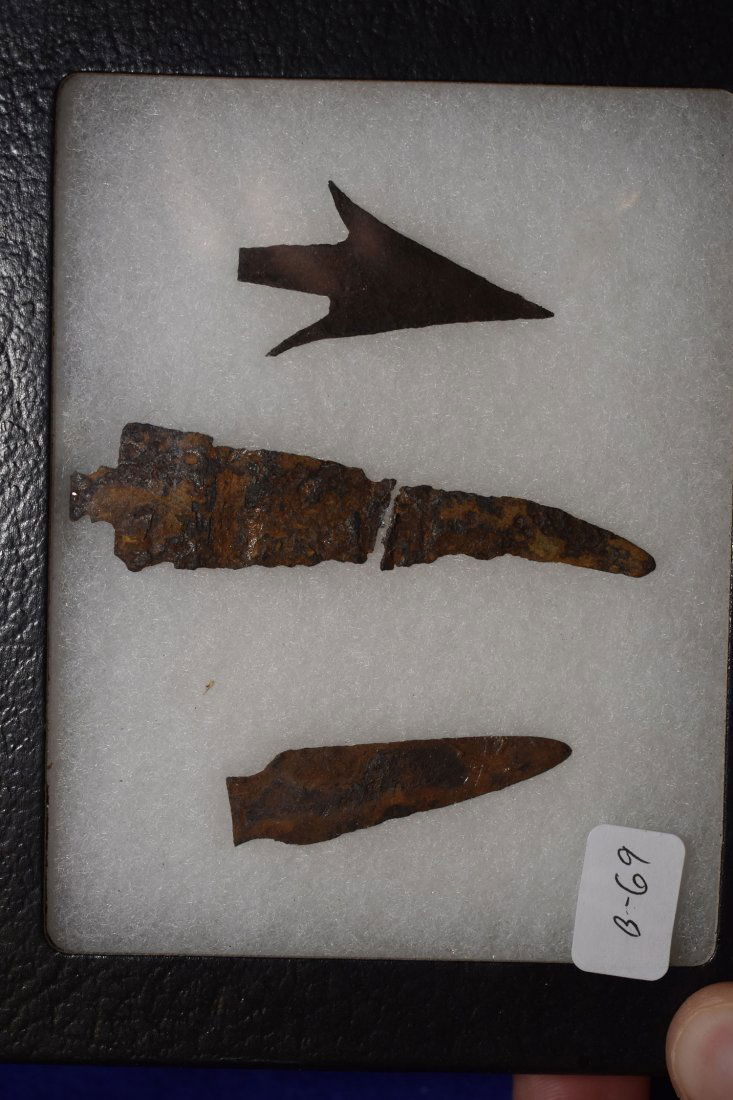 FRAME OF 3 HISTORIC IRON TRADE POINTS, BUFFALO SPEAR. (1 of 4)