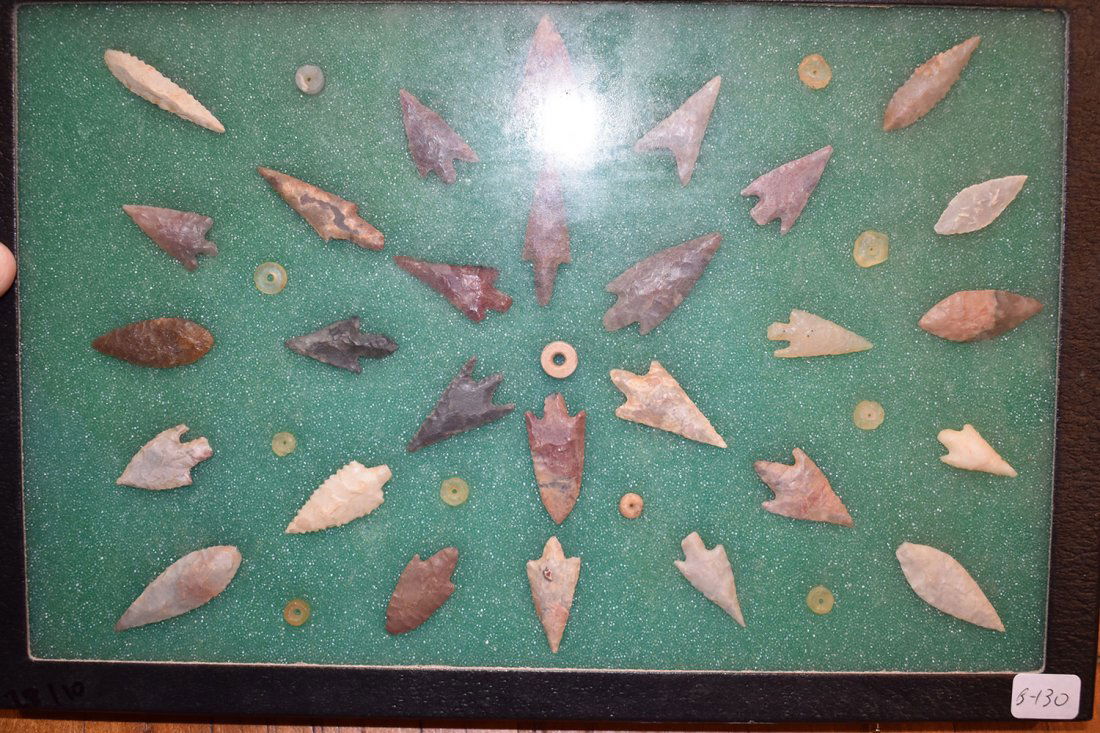 8  1/2" X 12" FRAME OF 28 AFRICAN NEOLITHIC ARROWHEADS (1 of 3)