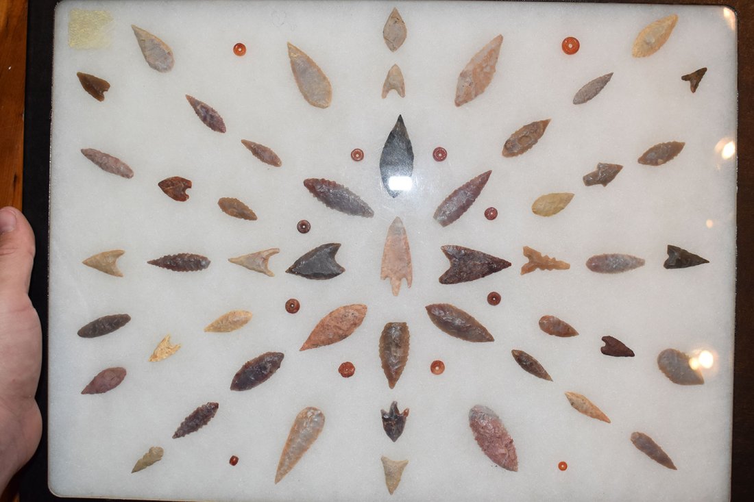 12  1/2" X 16" FRAME OF 50 AFRICAN NEOLITHIC POINTS & (1 of 5)