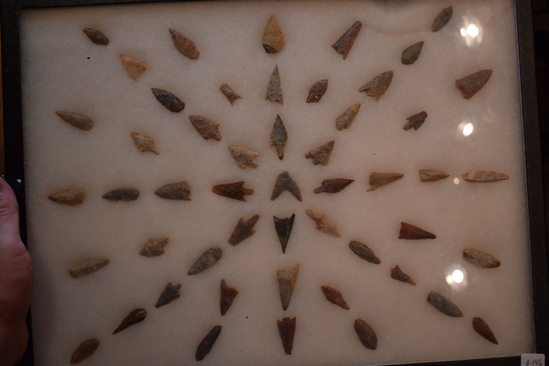 12  1/2" X 16" FRAME OF 51 AFRICAN NEOLITHIC ARROWHEADS (1 of 6)