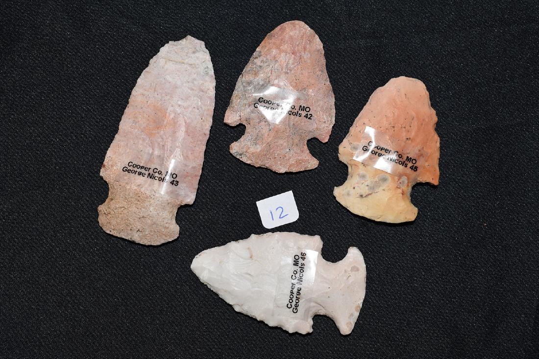 Great lot of 4 Missouri Hopewell Gibson Points (1 of 2)