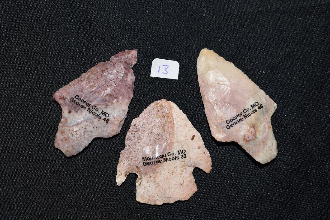 Great lot of 3 Missouri Hopewell Points (1 of 2)