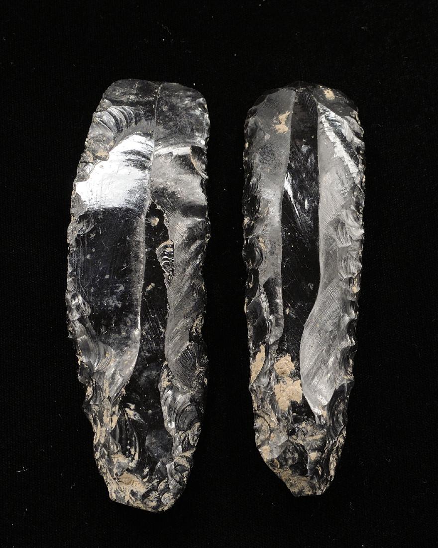 Pair of Pre Columbian Obsidian Core Blades 4 3/4 & 4 (1 of 2)