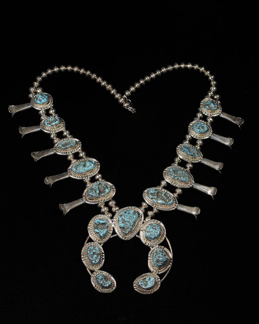 1960's Silver and Turquoise Squash Blossom Necklace (1 of 2)