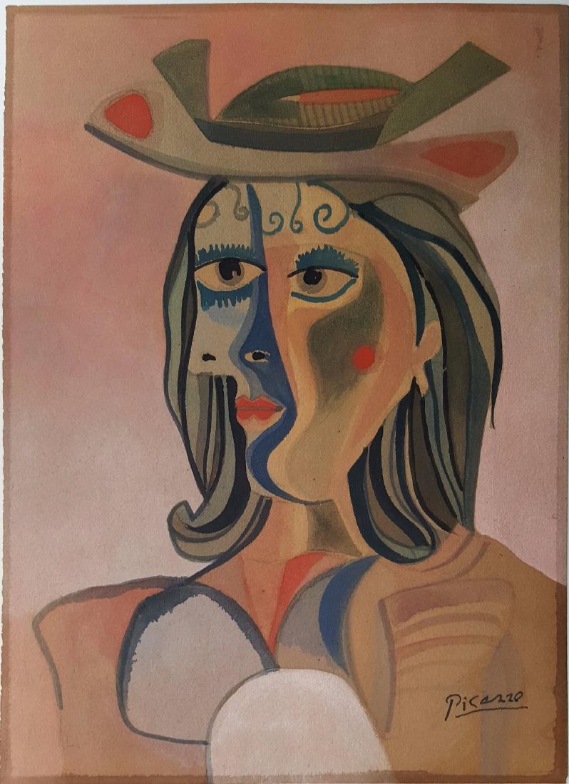 Pablo PICASSO gouache on paper signed painting  (Att.) (1 of 3)