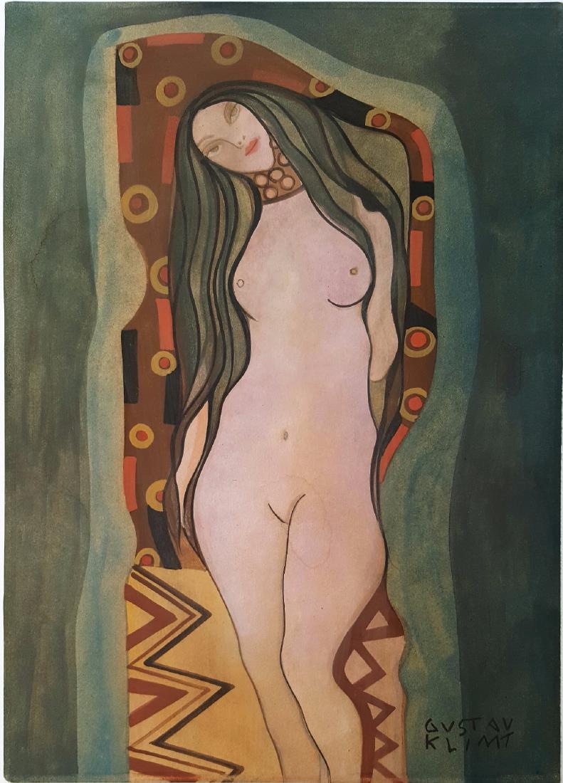 Gustav Klim gouache on paper signed painting(Att.): (Att.) Gustav Klim gouache on paper signed painting, 13 x 10 1/8 in. Signed on bottom right. Excellent condition. Framed. Private collection. Cerified by Roberto J. Cayuso. Austrian painter Gustav Kli