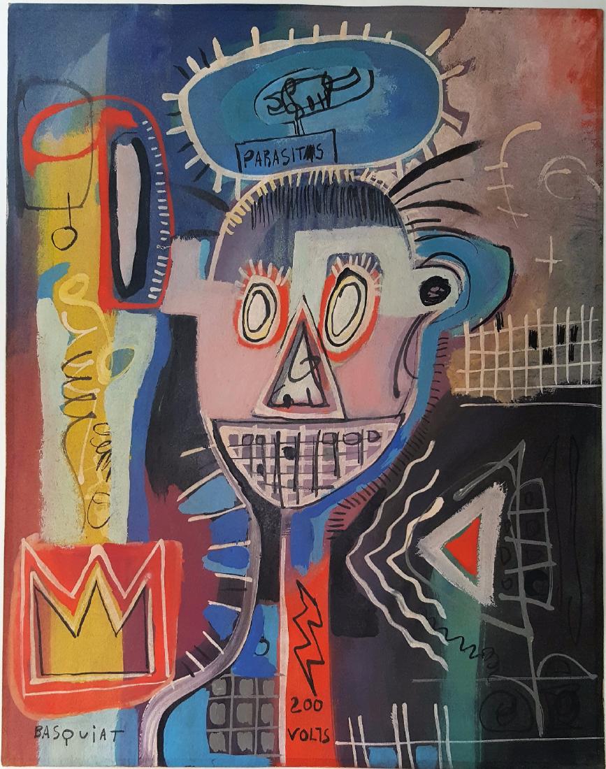 JEAN MICHEL BASQUIATÂ  mixed media on paper signed (1 of 3)