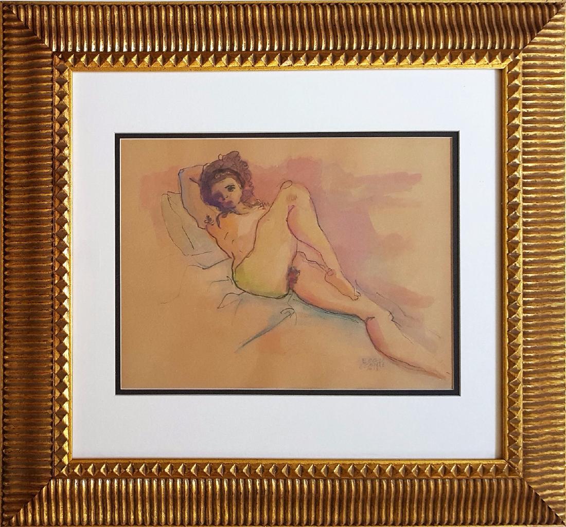 Egon Schiele mixed media on paper  signed painting. (1 of 3)