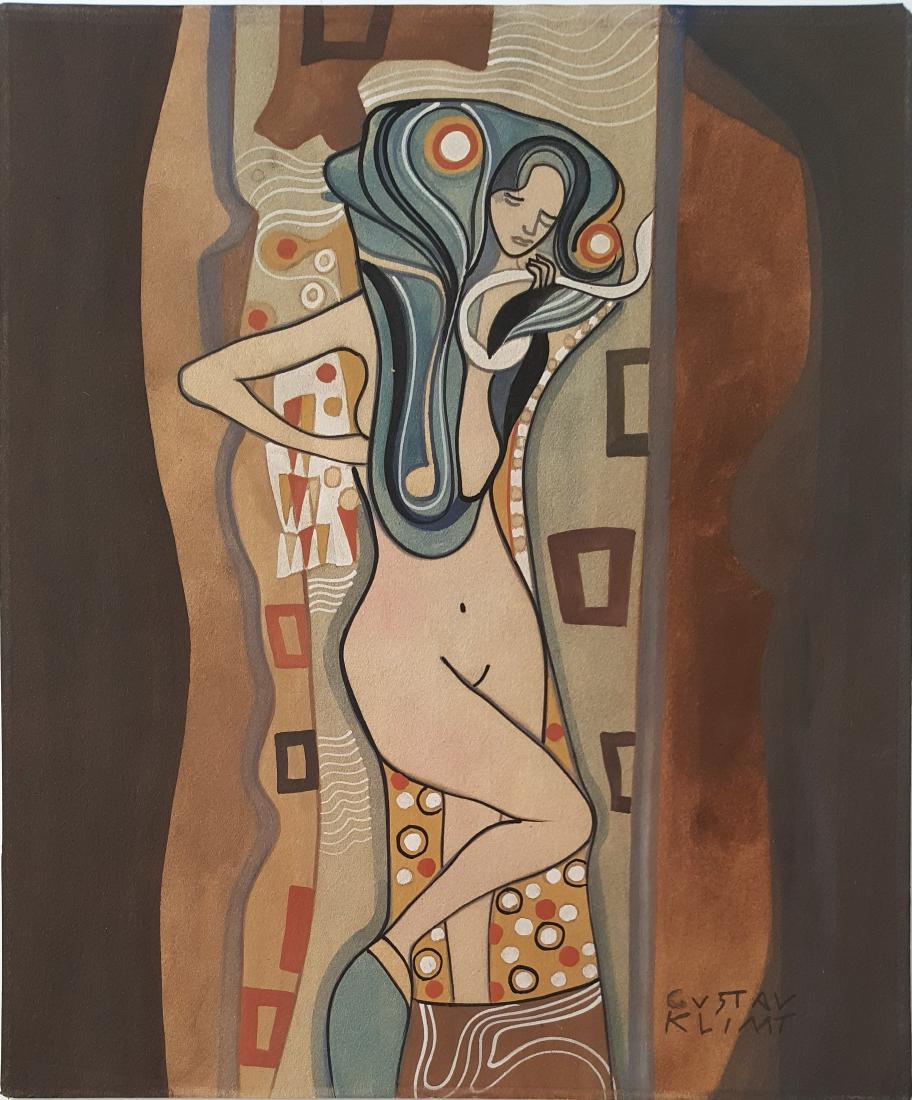 (Att.) Gustav Klim gouache on paper signed painting.: Gustav Klim gouache on paper signed painting, 13 x 10 7/8 in. Signed on bottom right. Excellent condition. Framed. Private collection.