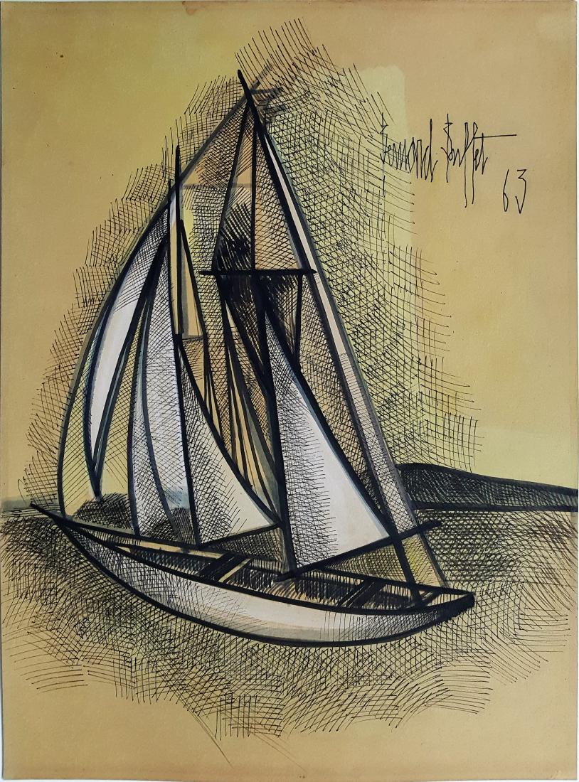 Bernard BUFFET mixed media on paper signed painting. (1 of 2)