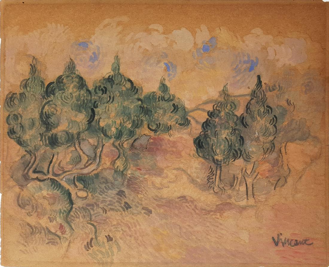Gouache on paper signed Vincent (1 of 2)