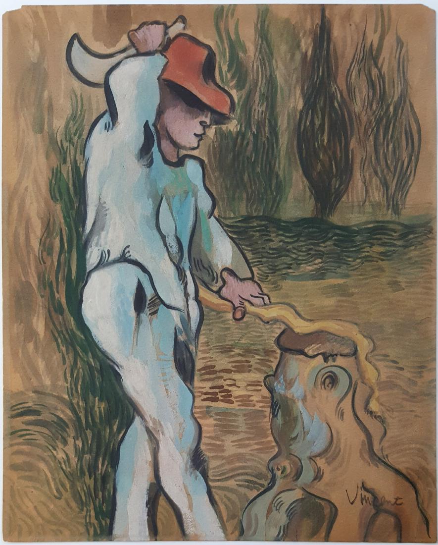 Gouache on paper signed painting Vincent (1 of 1)