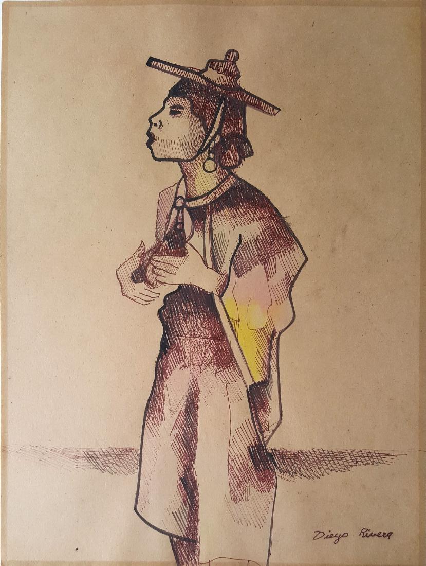 Diego Rivera mixed media on paper. (Att.) (1 of 1)