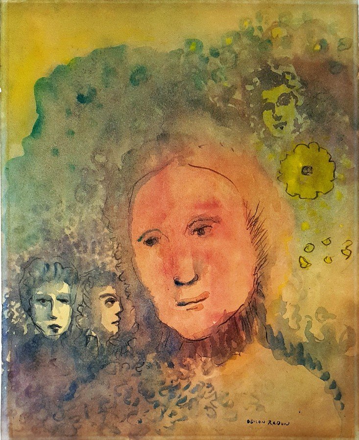 Odilon REDON watercolor on paper signed painting: Odilon REDON watercolor on paper,14 x 11.1/4 in.Signed on bottom right.Restored.Framed.Private collection.