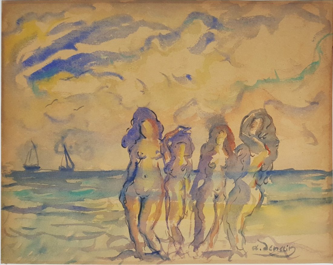 André DERAIN watercolor on paper signed painting: André DERAIN watercolor on paper,11.1/4 x 14.1/8 in. Signed on bottom right.Excellent condition.Framed. Private collection.