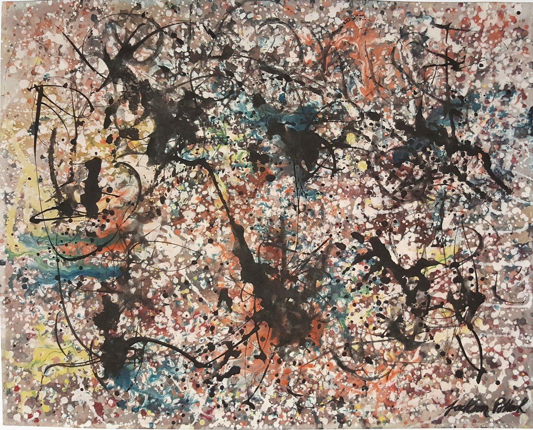 Jackson Pollock mixed media on paper signed painting (1 of 2)