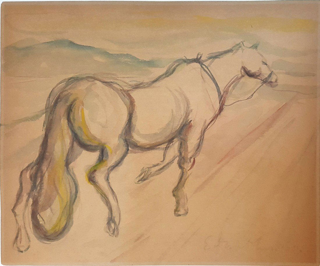 Edvard Munch watercolor on paper signed painting: Style of Edvard Munch watercolor on paper signed painting, 10 1/8 x 12 3/8 in. Excellent condition. No framed. Private collection.