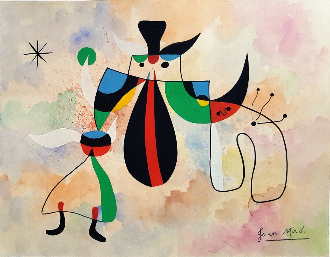 Joan MIRO gouache on paper signed painting (1 of 3)