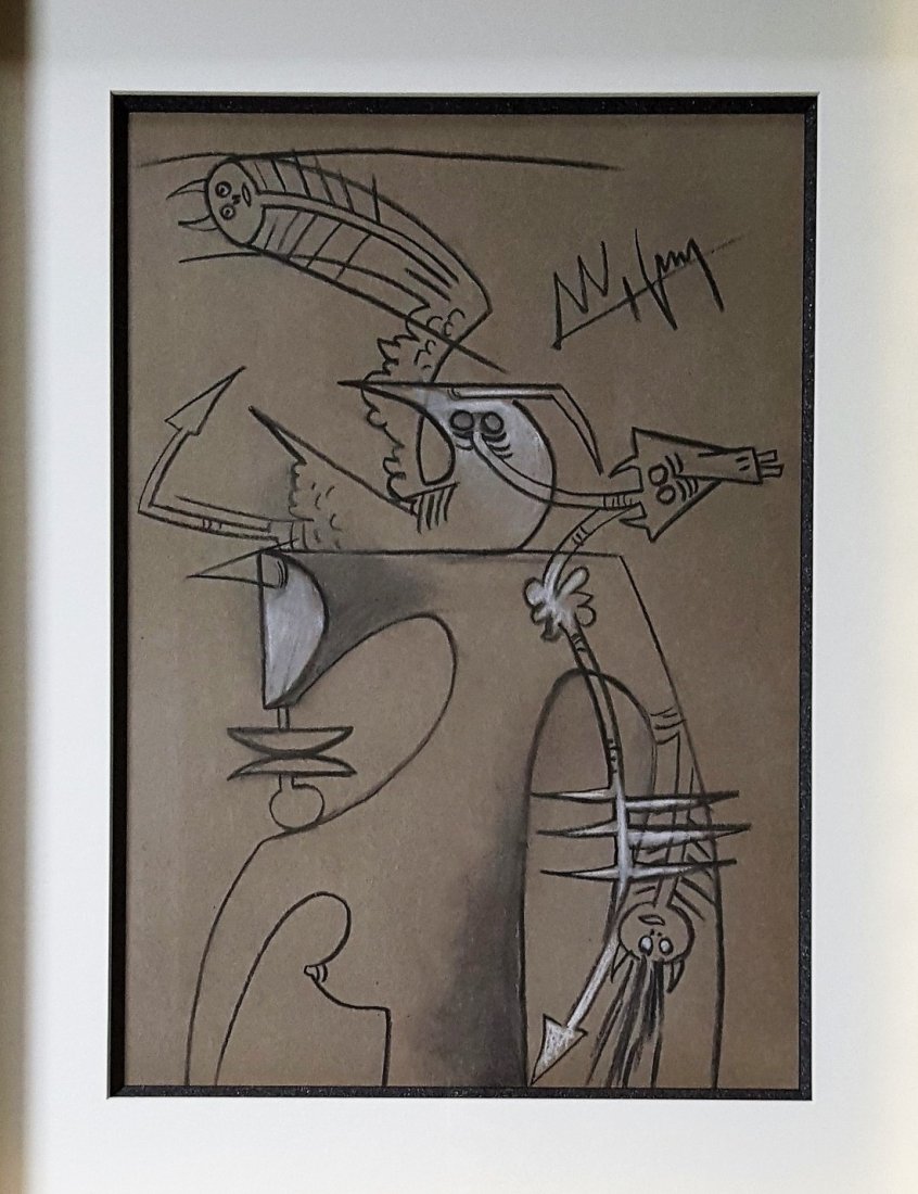 Wifredo Lam mixed media on paper signed painting: Mixed media on paper, 15 x 10,3/8 in. Signed on top right. Excellent condition. Framed. Private collection.